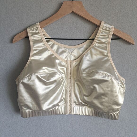 Enell Sports Bra Womens Size 4 Gold Satin Front Closure High Impact Shiny 37-39 - Picture 1 of 5